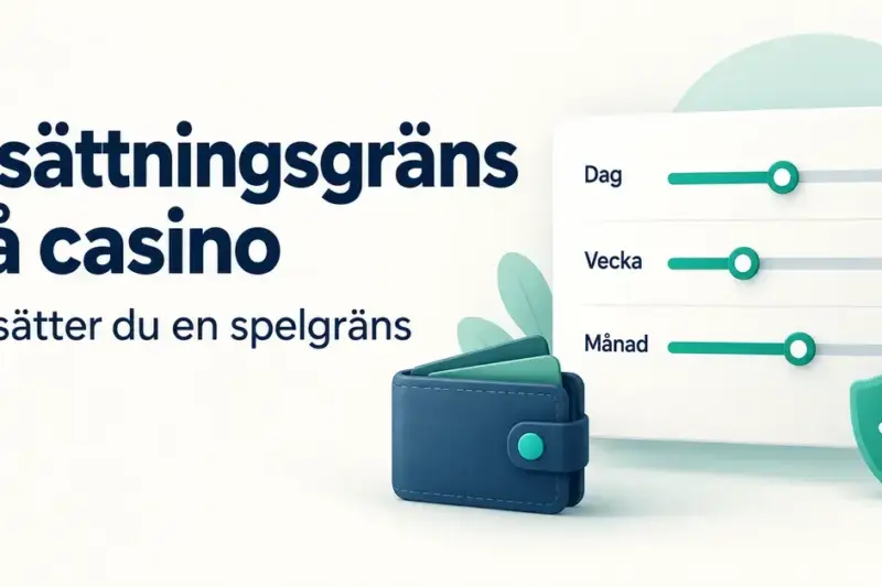 Illustration av insättningsgränser på casino med reglage för dag, vecka och månad samt en plånbok och en sköld med bock.