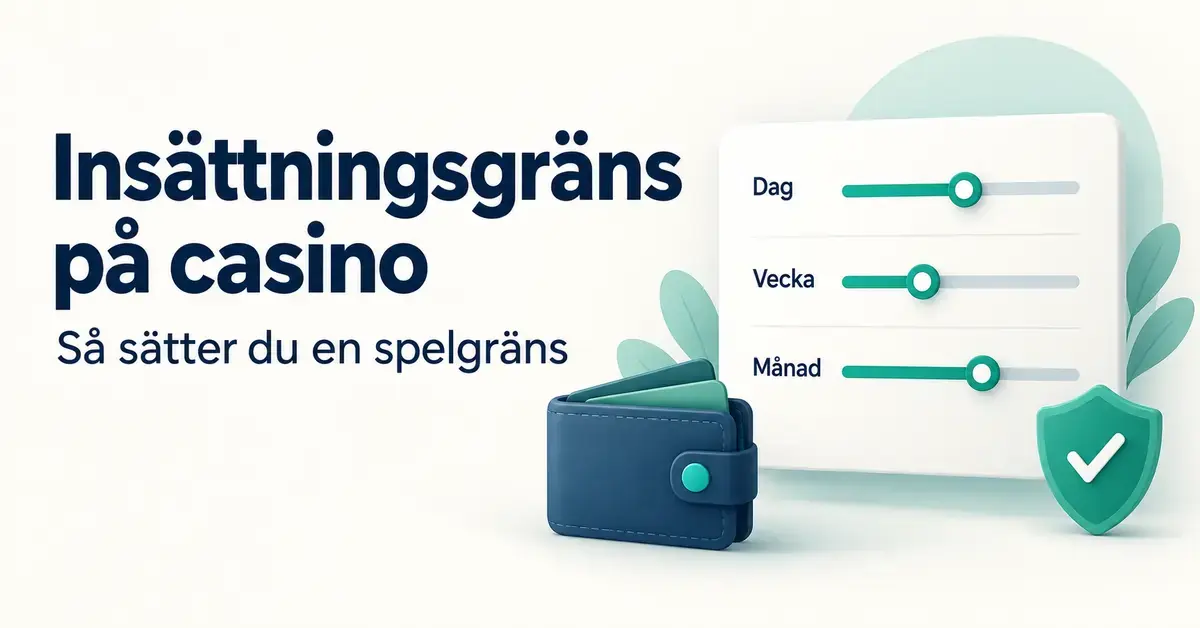 Illustration av insättningsgränser på casino med reglage för dag, vecka och månad samt en plånbok och en sköld med bock.