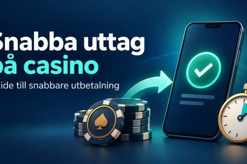 Illustration av snabba casinouttag med spelmarker, en överföringspil, en mobil med bockmarkering och ett stoppur.