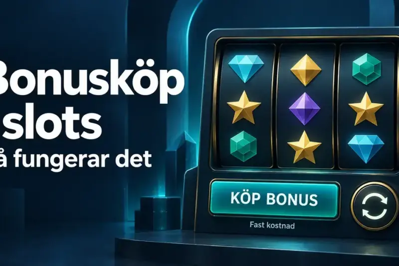 Illustration av en spelautomat med knappen ”Köp bonus” och texten ”Bonusköp i slots – så fungerar det”.