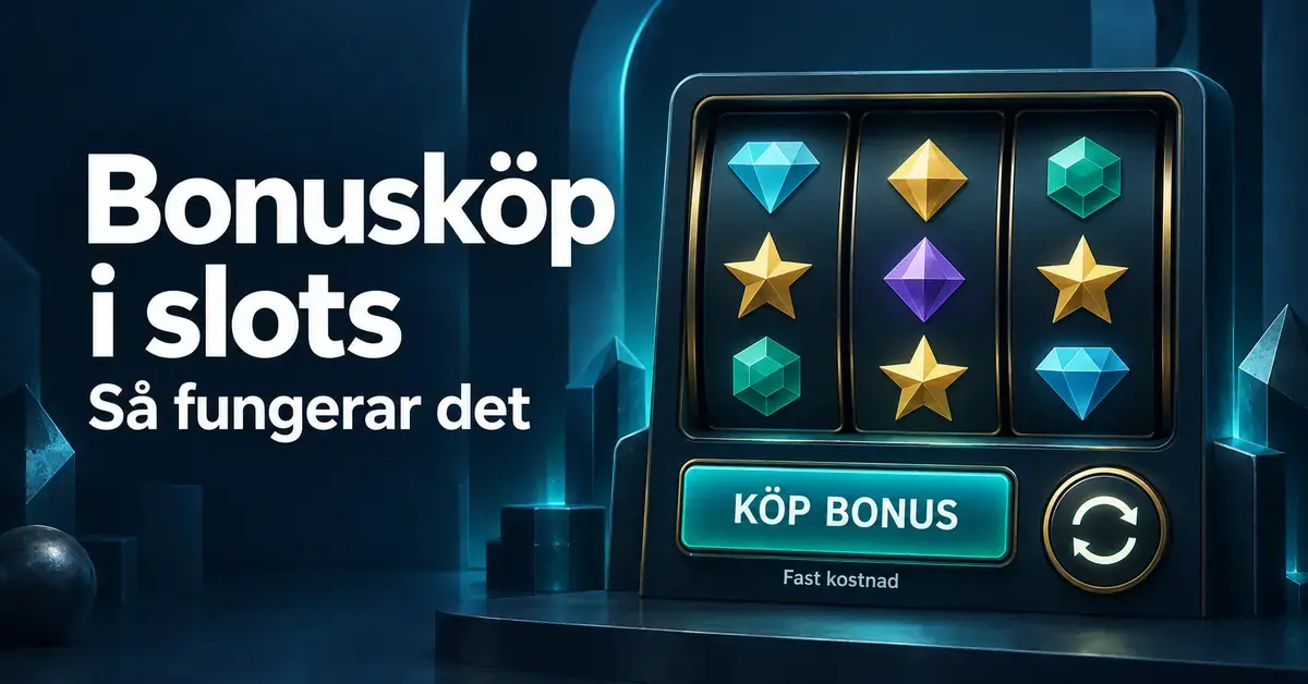 Illustration av en spelautomat med knappen ”Köp bonus” och texten ”Bonusköp i slots – så fungerar det”.