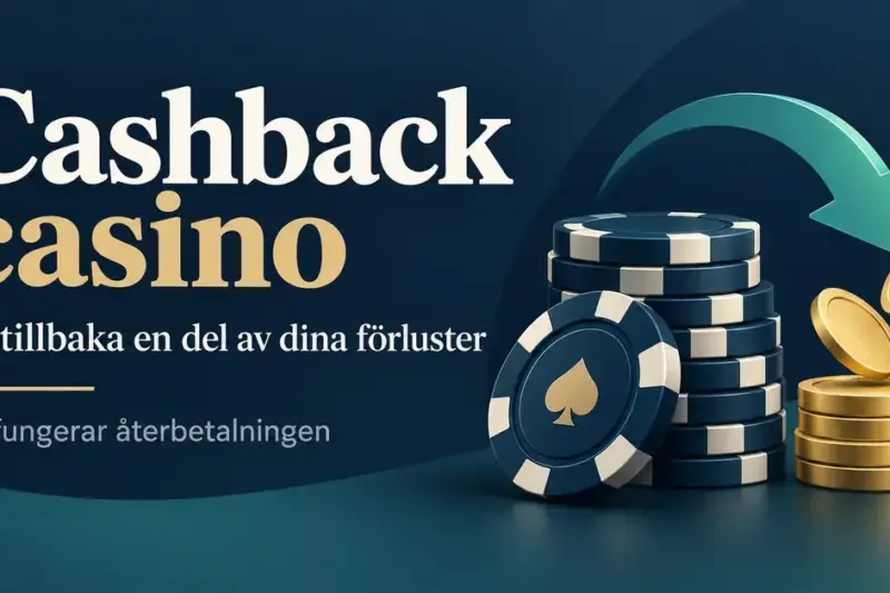 Illustration av casinomarker, mynt och en böjd pil som symboliserar återbetalning av en del av förlusterna vid cashback på casino.